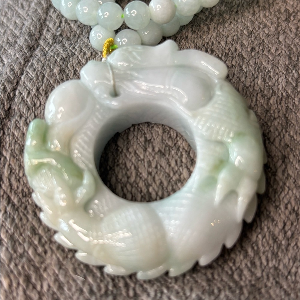 Grade A Jade Dragon Pendant Necklace - Picture 2 of 12